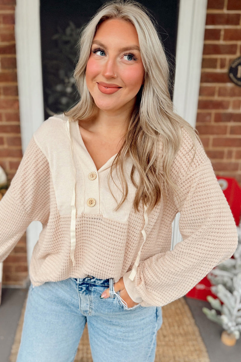 River Waffle Hooded Long Sleeve Top