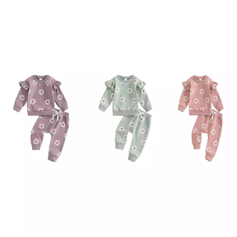 European And American Little Daisy Printing Long Sleeve Trousers Suit