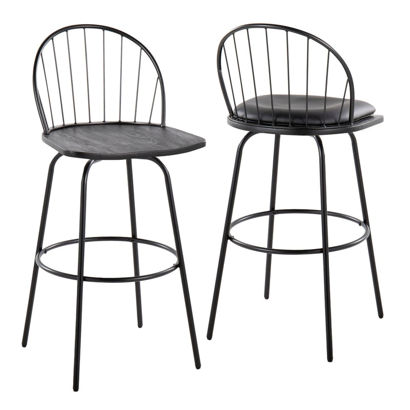 Riley - Claire Farmhouse Fixed Height Barstool With Swivel With Round Footrest (Set of 2)
