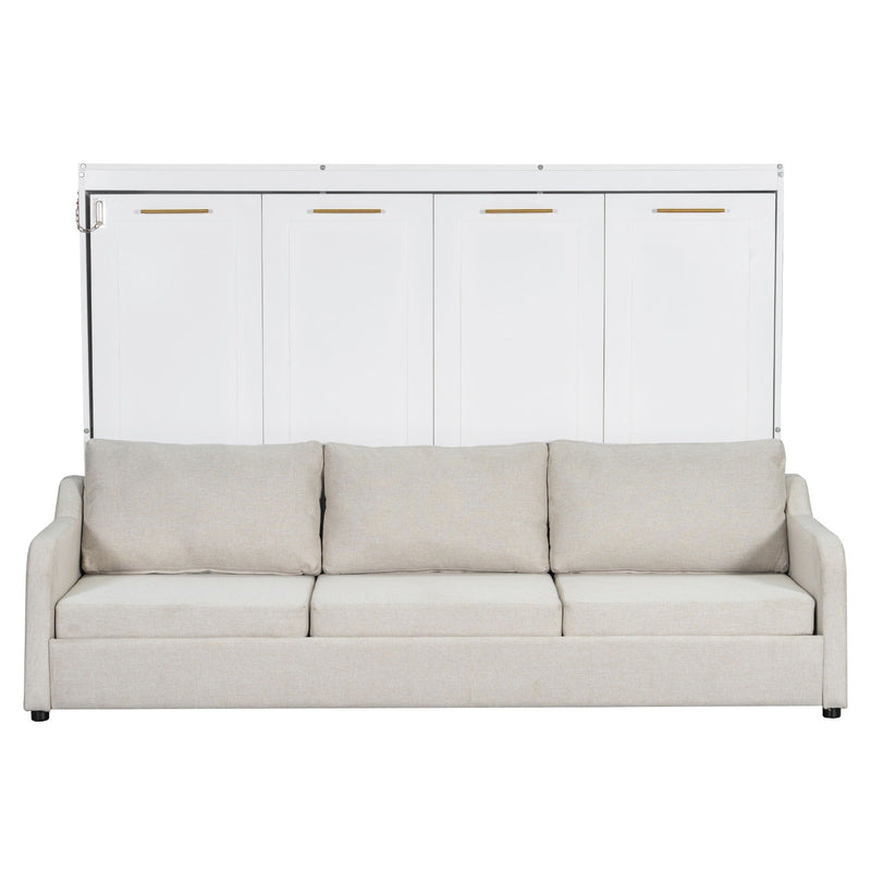 Murphy Cabinet Bed With Folding Sofa, Built In Storage Shelves And LED Light