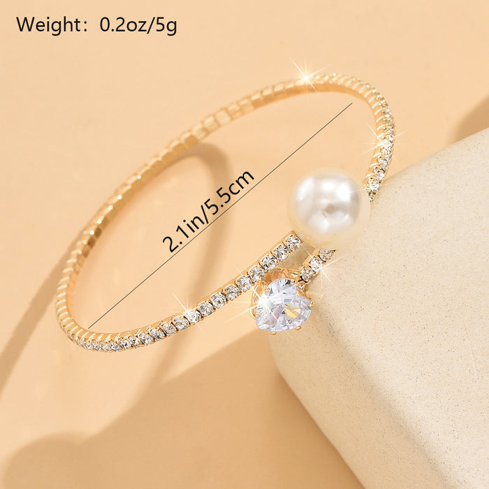Women's Pearl Heart Full Diamond Bracelet Elastic Jewelry