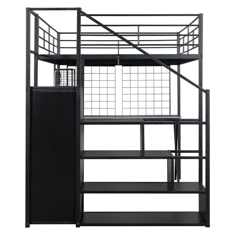 Loft Bed With Built In Work Station, Wardrobe, Storage Staircase And LED