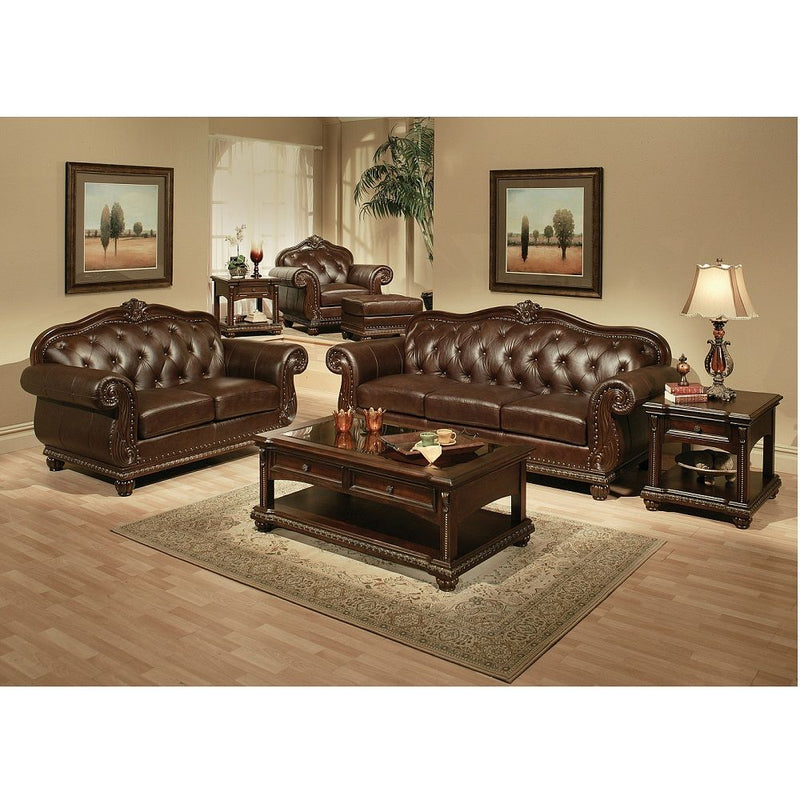 Anondale - Loveseat - Espresso Top Grain Leather Match & Cherry