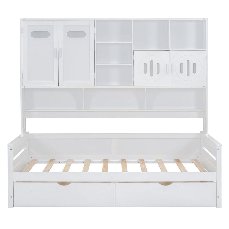Daybed With All-In-One Cabinet And Shelf