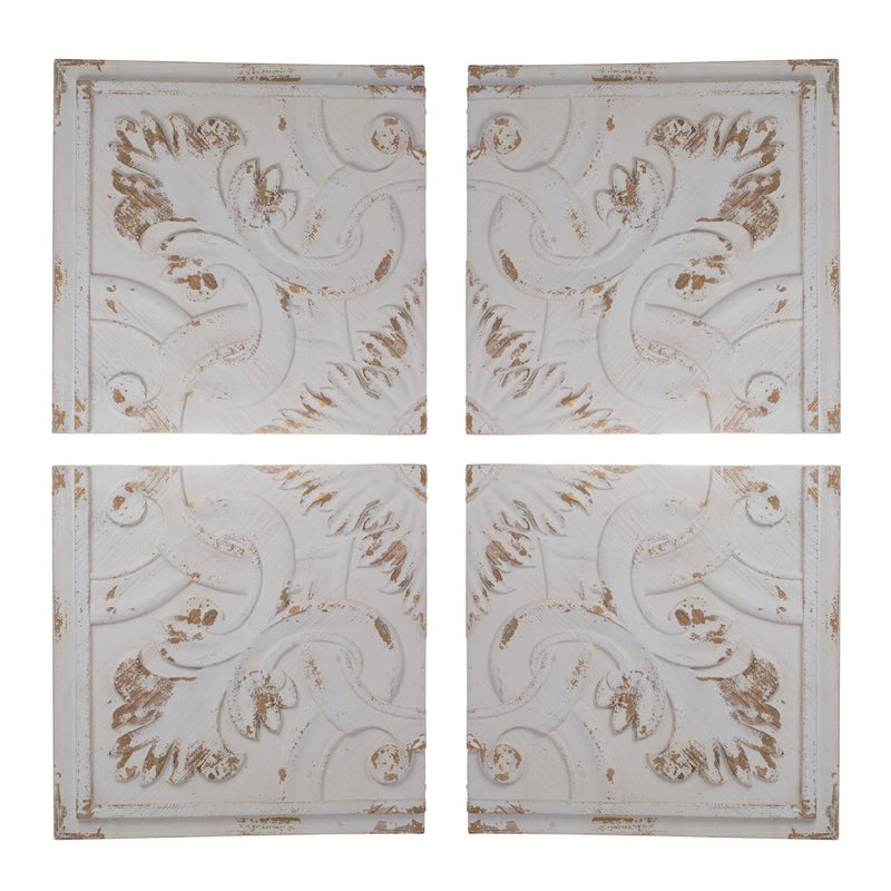 Distressed Wooden Square Wall Panels (Set of 4) - White