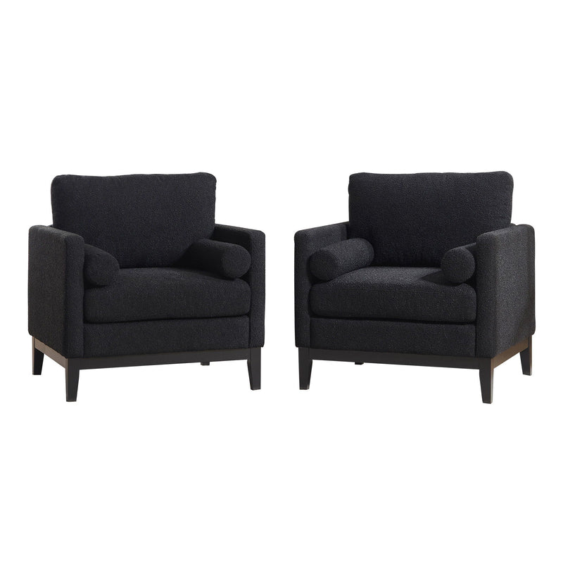 Wide Modern Farmhouse Performance Accent Chair With Legs, Wood Base