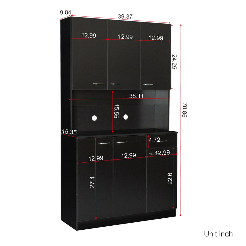 70.87' Tall Wardrobe& Kitchen Cabinet, with 6-Doors, 1-Open Shelves and 1-Drawer for bedroom,Black