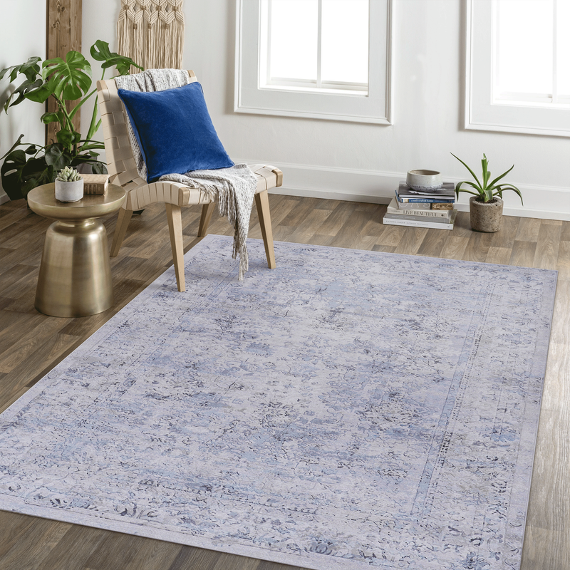 NAAR MAVAL Blue Washable Rug 5x8 Area Rug (Blue+Cream, 5' x 8')