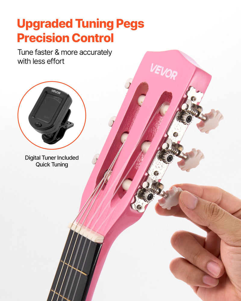 Classical Guitar, 30 Inch, Wood Classical Guitar Starter Kit For Beginners, With Nylon Strings, Gig Bag, Strap, Tuner, Extra Strings, Picks, Capo, Basswood, For Kids Girls Boys Students, Pink