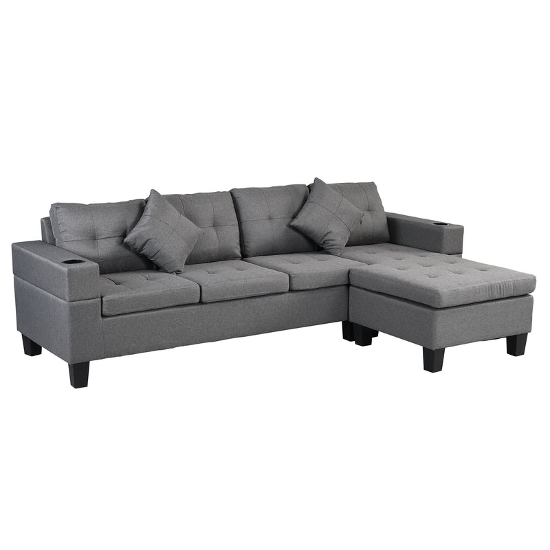 Modern Sectional Sofa Set with L Shape Chaise Lounge and Cup Holders