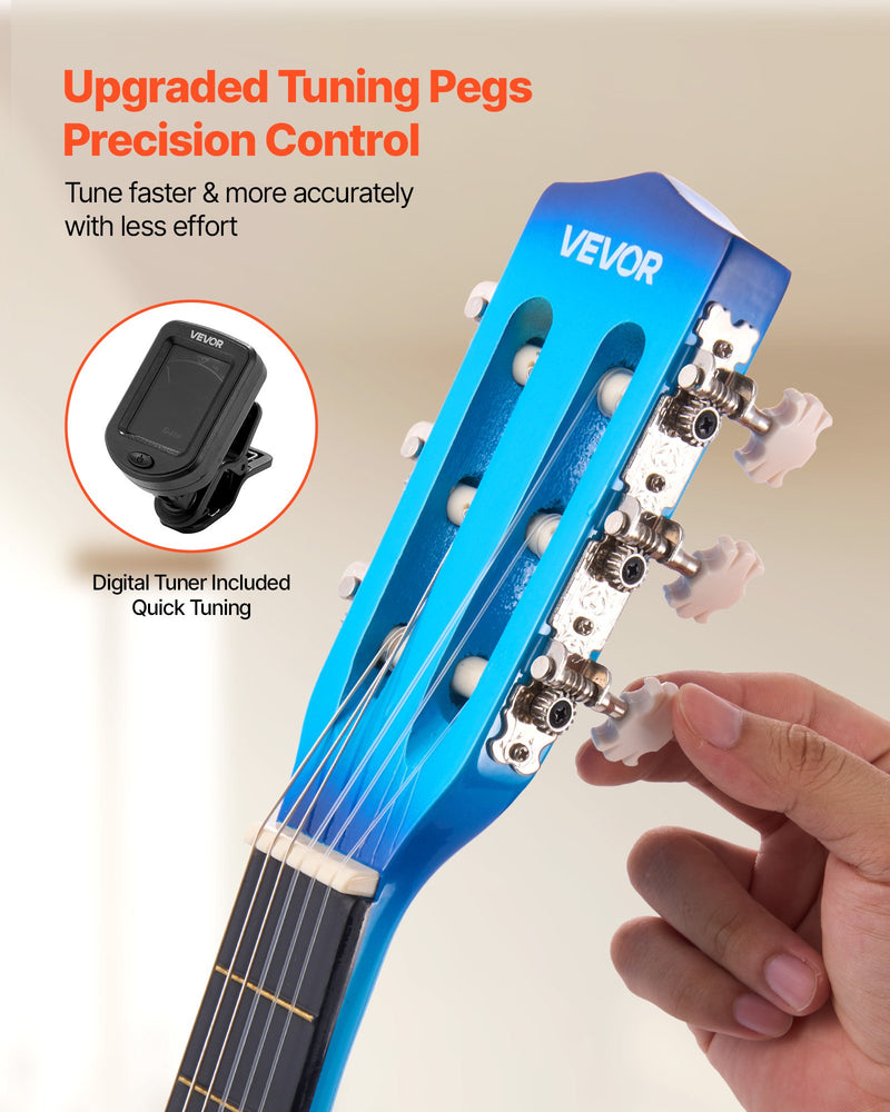 Classical Guitar, 30 Inch, Wood Classical Guitar Starter Kit For Beginners, With Nylon Strings, Gig Bag, Strap, Tuner, Extra Strings, Picks, Capo, Basswood, For Kids Girls Boys Students, Blue