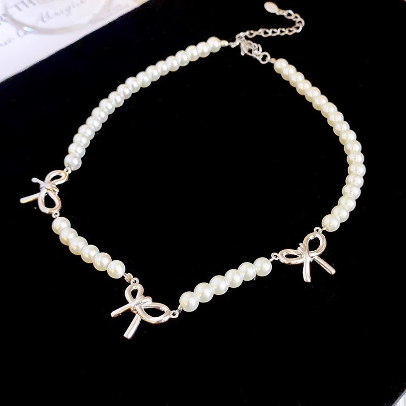 Cute Bow Pearl Necklace