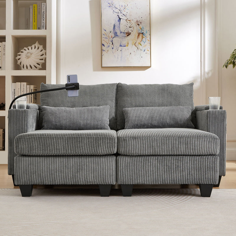 Convertible Chaise Lounge Sofa Chair With USB Ports, Cup Holders, Phone Holder And Storage