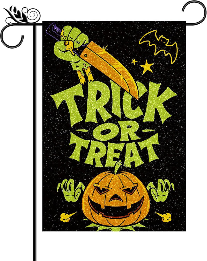 Halloween Garden Flag Trick or Treat Pumpkin Vertical Double Sided Glitter Flag for Holiday Yard Lawn Outdoor Decorations 12.5X18 Inch
