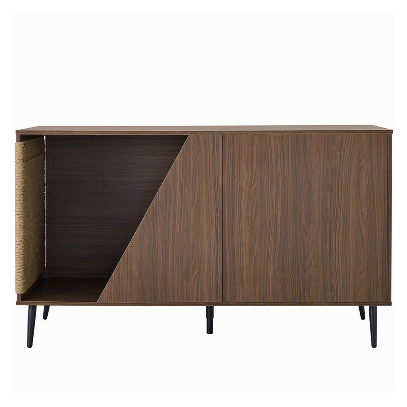 Cat Furniture 2 IN 1 Modern Walnut Cabinet Side Table With Spring-Loaded Door