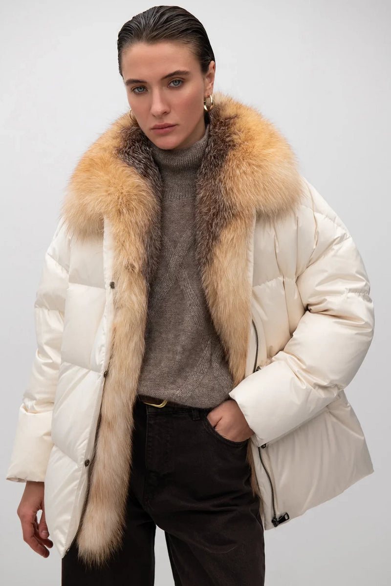 Macaire Genuine Silver Fox Fur Down Fill Coat