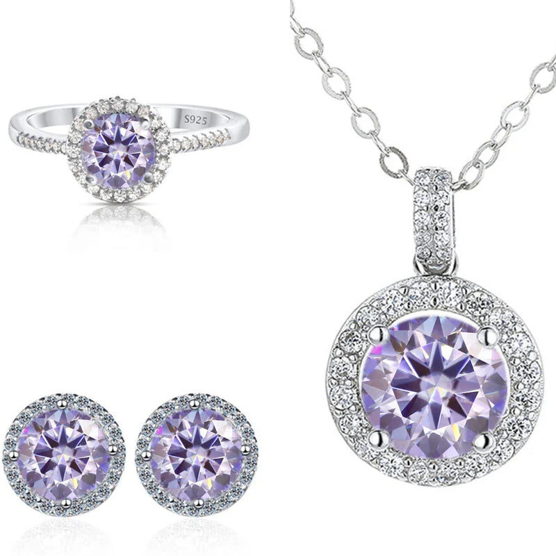 6.5mm Moissanite 925 Sterling Silver Bridal Jewelry Set Ring Earring Pendant