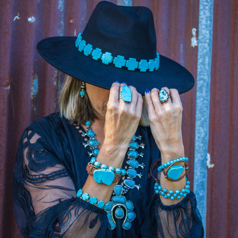 Turquoise Bracelet w/ Stone Slab & Adjustable Ties 010i