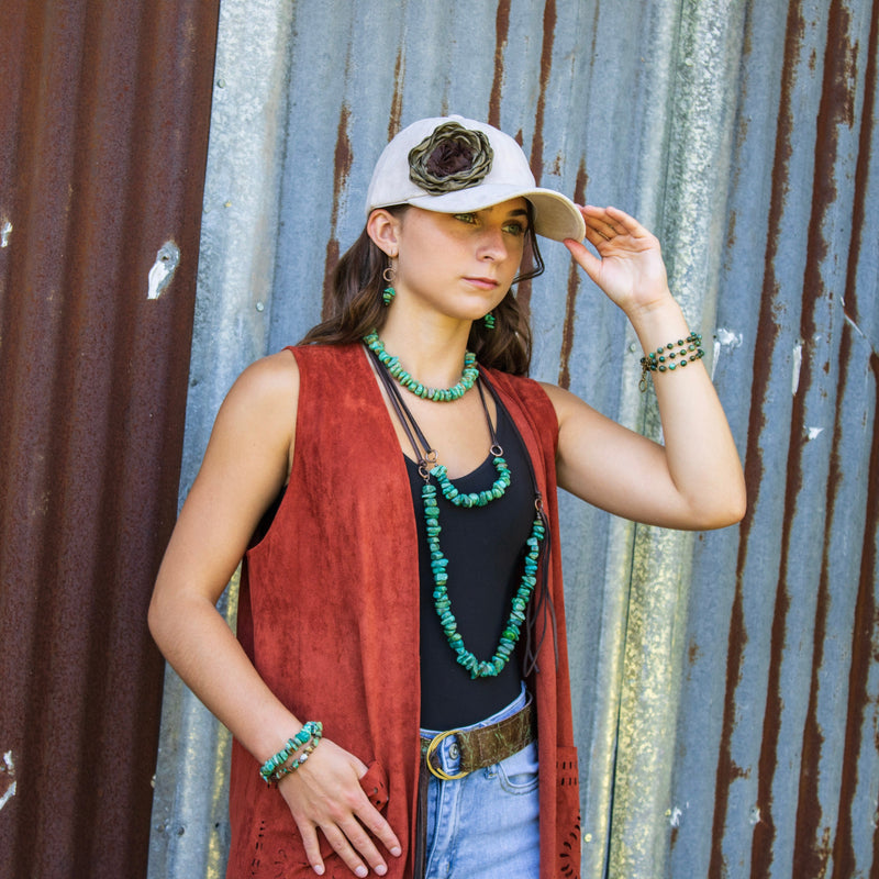 Suede Baseball Cap with Shabby Chic Silk Flowers-Ivory 986o