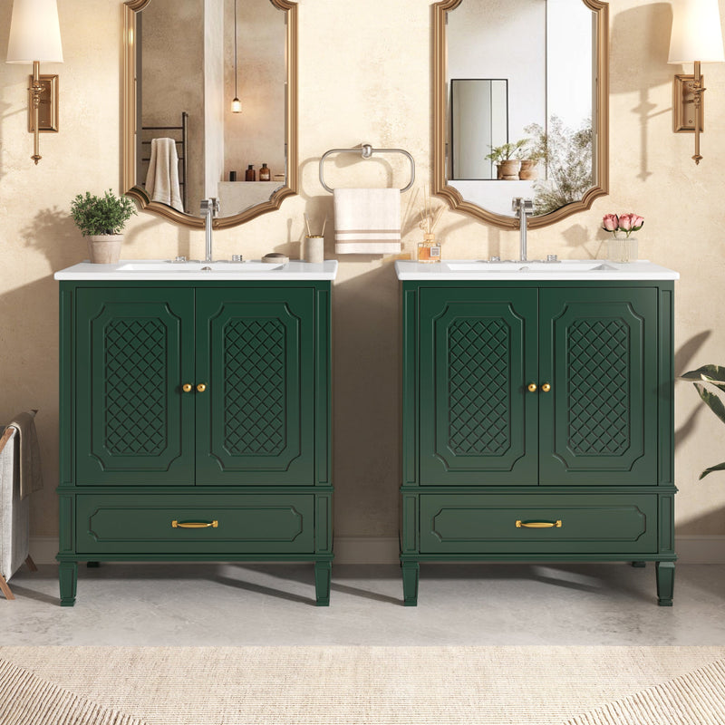 Nuvia 60-Inch Green Vintage Double Sink Vanity With Cabinets And Drawers (SAK26149)
