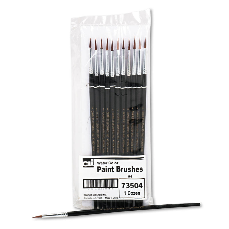 Charles Leonard Artist Brush, Size 4, Camel Hair, Round Profile, 12/Pack