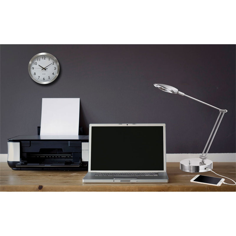Alera Adjustable LED Task Lamp with USB Port, 11"w x 6.25"d x 26"h, Brushed Nickel