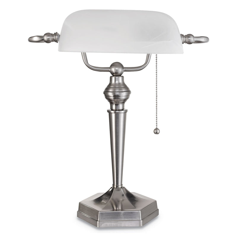 Alera Banker's Lamp, Post Neck, 10"w x 13.38"d x 16"h, Brushed Nickel
