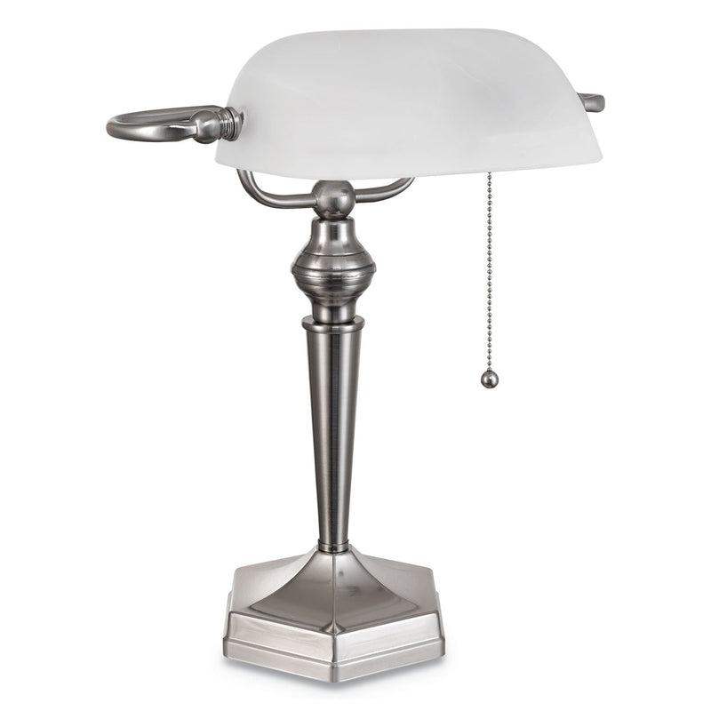 Alera Banker's Lamp, Post Neck, 10"w x 13.38"d x 16"h, Brushed Nickel