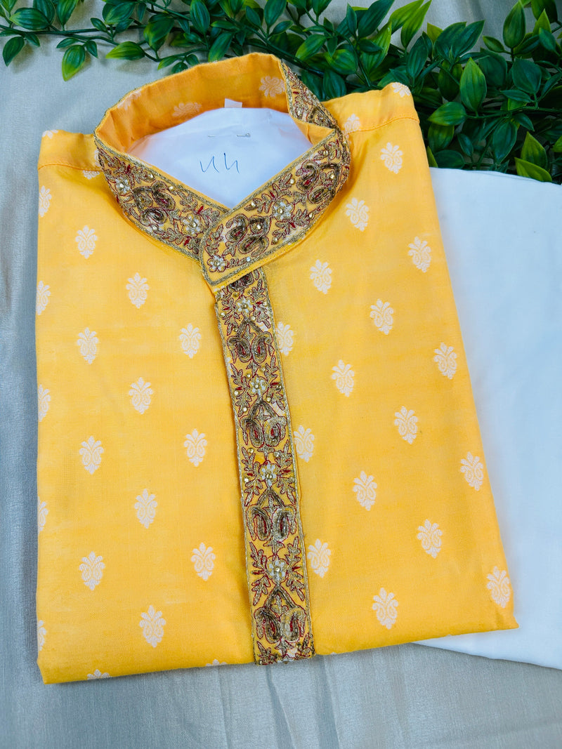 Yellow silk cotton kurta