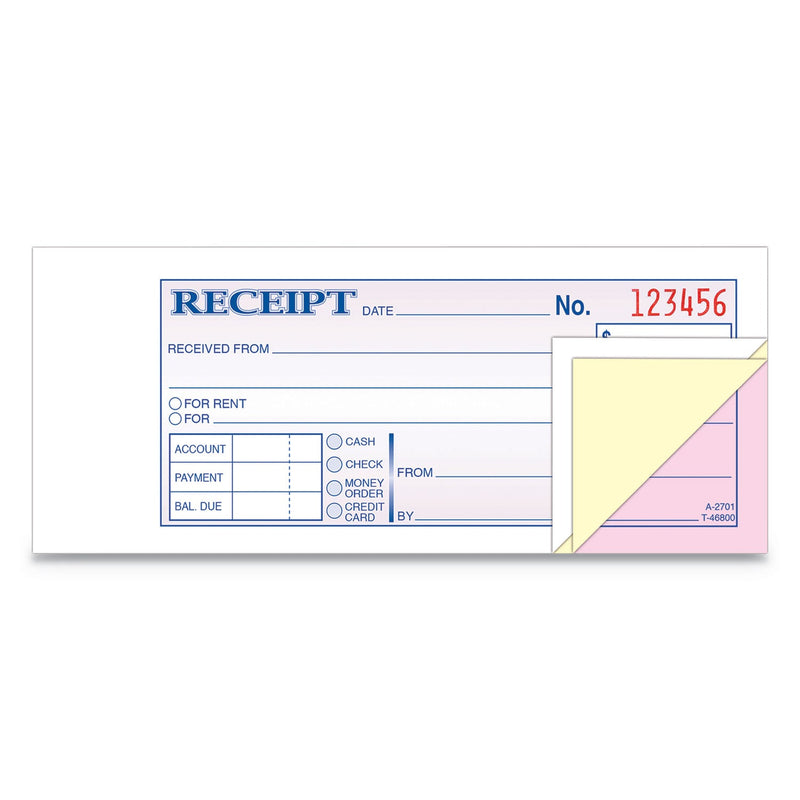 Adams Receipt Book, Three-Part Carbonless, 2.75 x 7.19, 1/Page, 50 Forms
