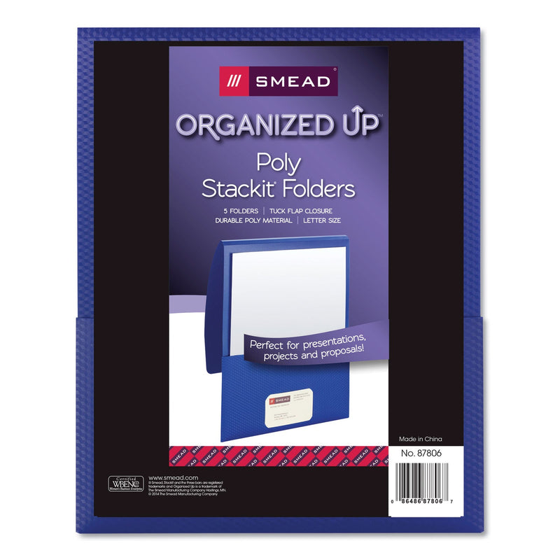 Smead Organized Up Poly Stackit Folders, 11 x 8.5, Dark Blue/Dark Blue, 5/Pack