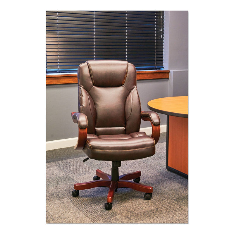 Alera Transitional Series Executive Wood Chair, Up to 275 lb, Chocolate Marble Bonded Leather Seat/Back, Walnut Wood Base