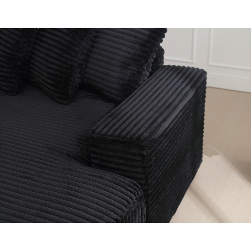 Oversized Two-Piece  Couches,  L Shaped Sofa, Corduroy, Right Chaise Daybed,with Armrests,Eight Throw Pillows,Corner Sofa,Easy To Assemble,  Black
