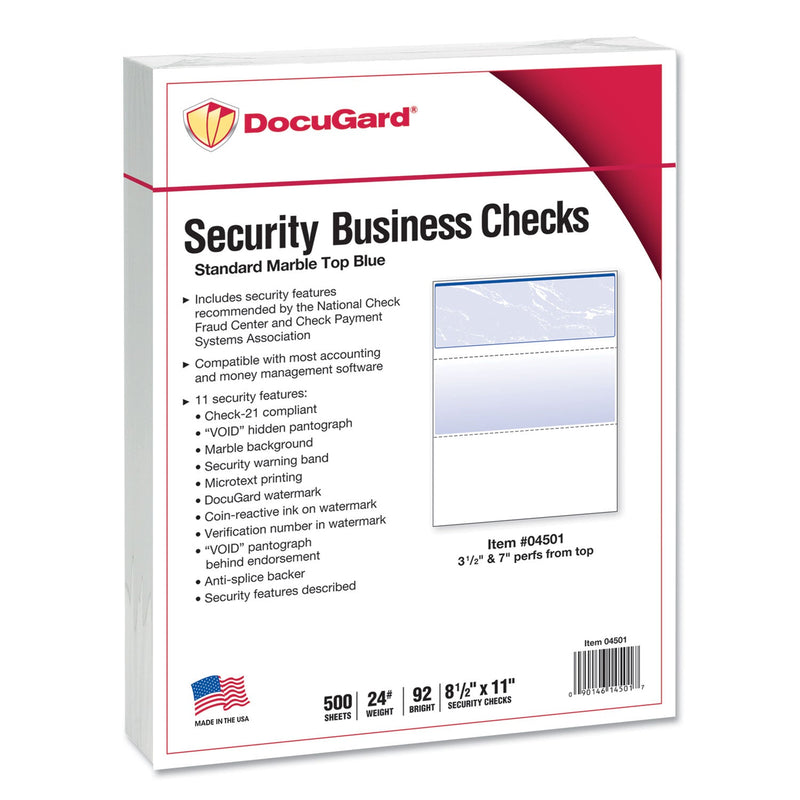 DocuGard Security Business Checks, 11 Features, 8.5 x 11, Blue Marble Top, 500/Ream