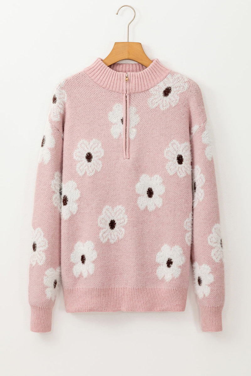 Maria Floral Half Zip Drop Shoulder Sweater