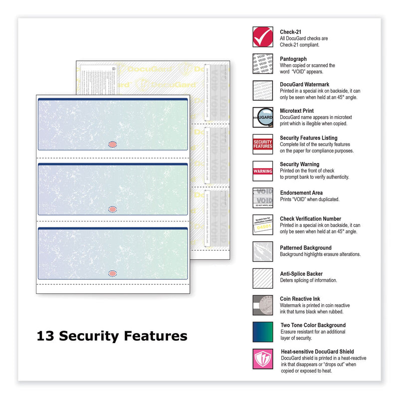 DocuGard Premier Prismatic Check, 13 Features, 8.5 x 11, Blue/Green Prismatic, 500/Ream