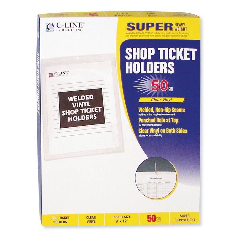C-Line Clear Vinyl Shop Ticket Holders, Both Sides Clear, 50 Sheets, 9 x 12, 50/Box