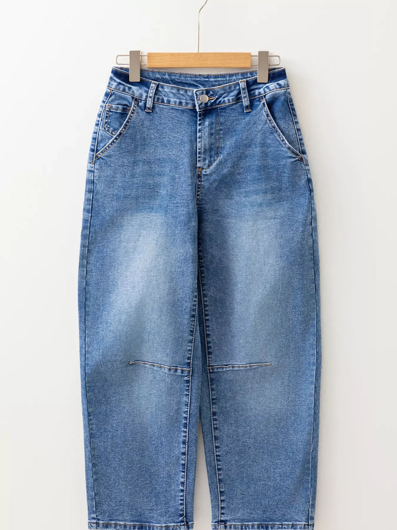 Seam Detail Loose Fit Cropped Jeans