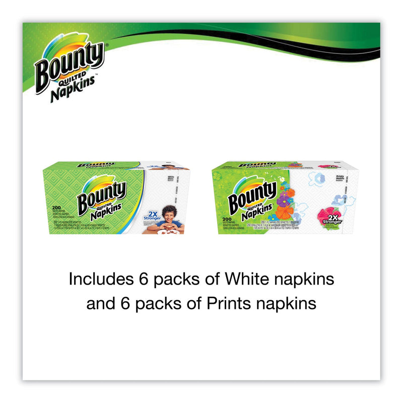 Bounty Quilted Napkins, 1-Ply, 12 1/10 x 12, 6 PK/Print, 6 PK/White, 200/PK, 12 PK/CT