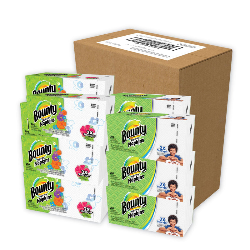 Bounty Quilted Napkins, 1-Ply, 12 1/10 x 12, 6 PK/Print, 6 PK/White, 200/PK, 12 PK/CT