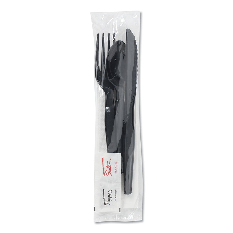 Dixie Wrapped Tableware/Napkin Packets, Fork/Knife/Spoon/Napkin, Black, 250/Carton