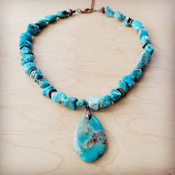 Chunky Turquoise Necklace w/ Natural Teardrop Pendant 249m