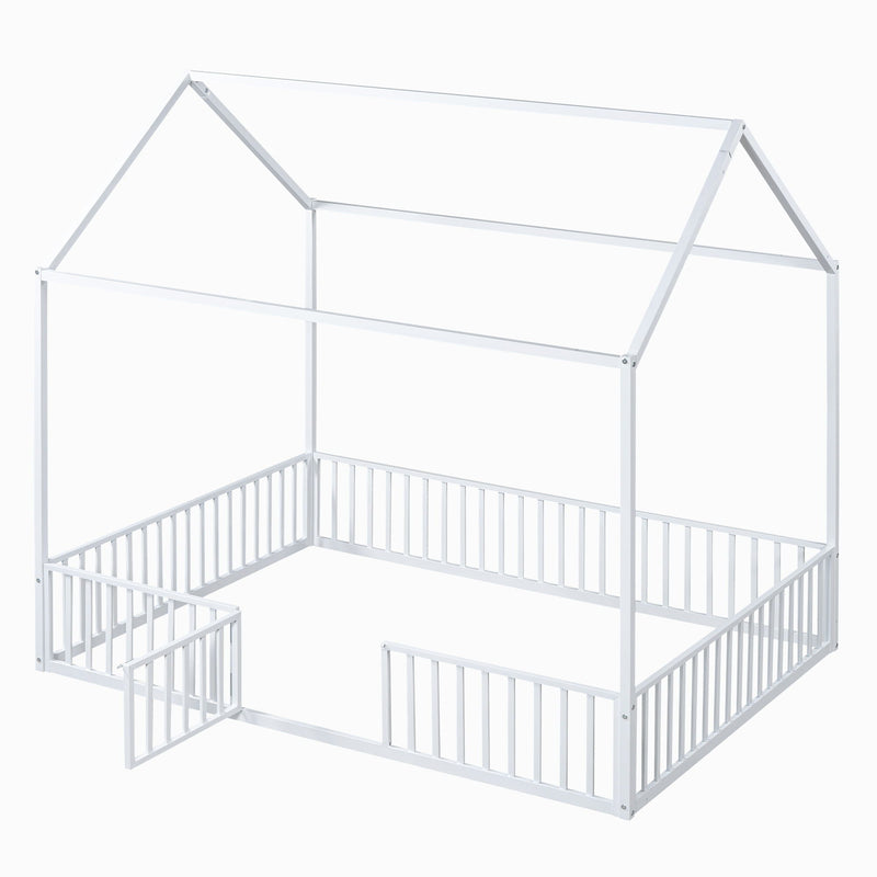 Metal House Bed With Fence And Door