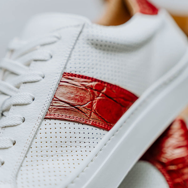 61-101-RED OLYMPIAS Italian Calfskin and Crocodile Stripe, Red