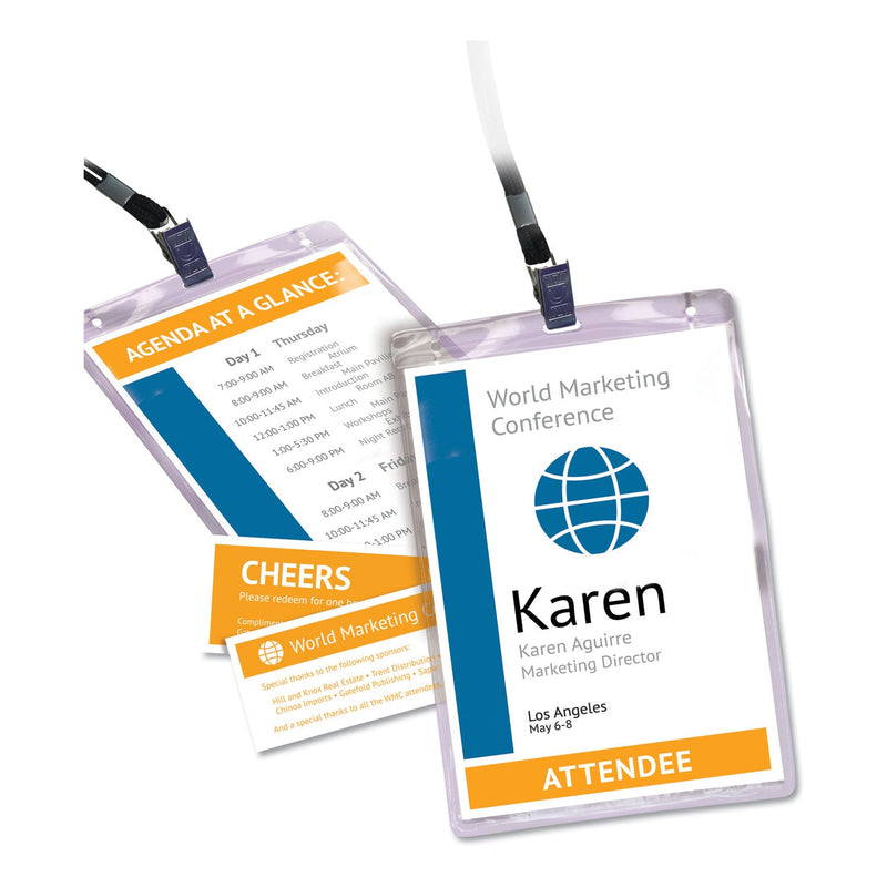Avery Lanyard-Style Badge Holder w/Laser/Inkjet Inserts, Top Load, 4.25 x 6, WE, 25/PK
