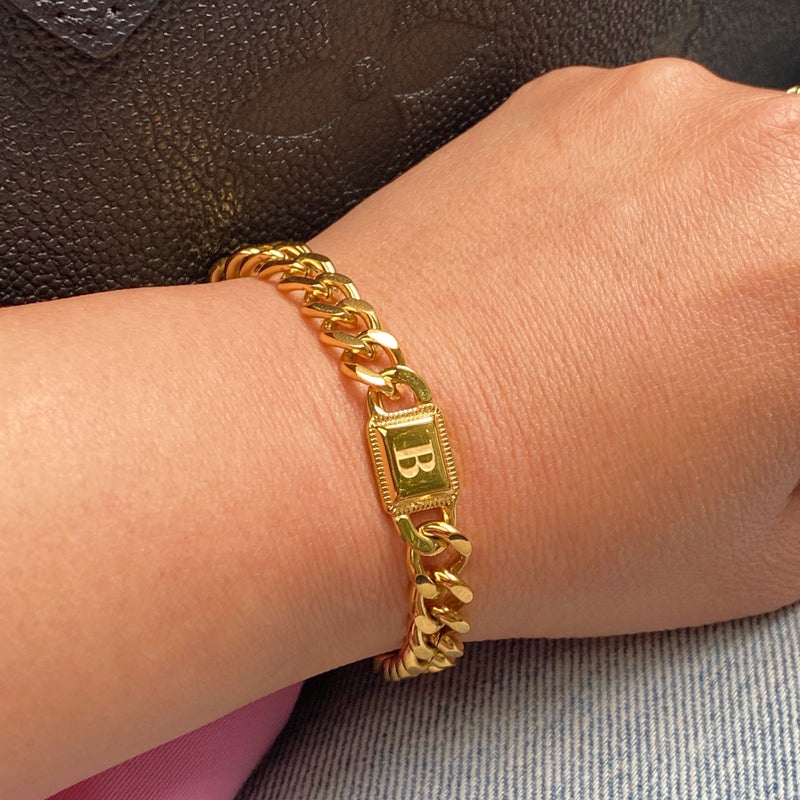 Uptown Cuban Chain Initial Bracelet