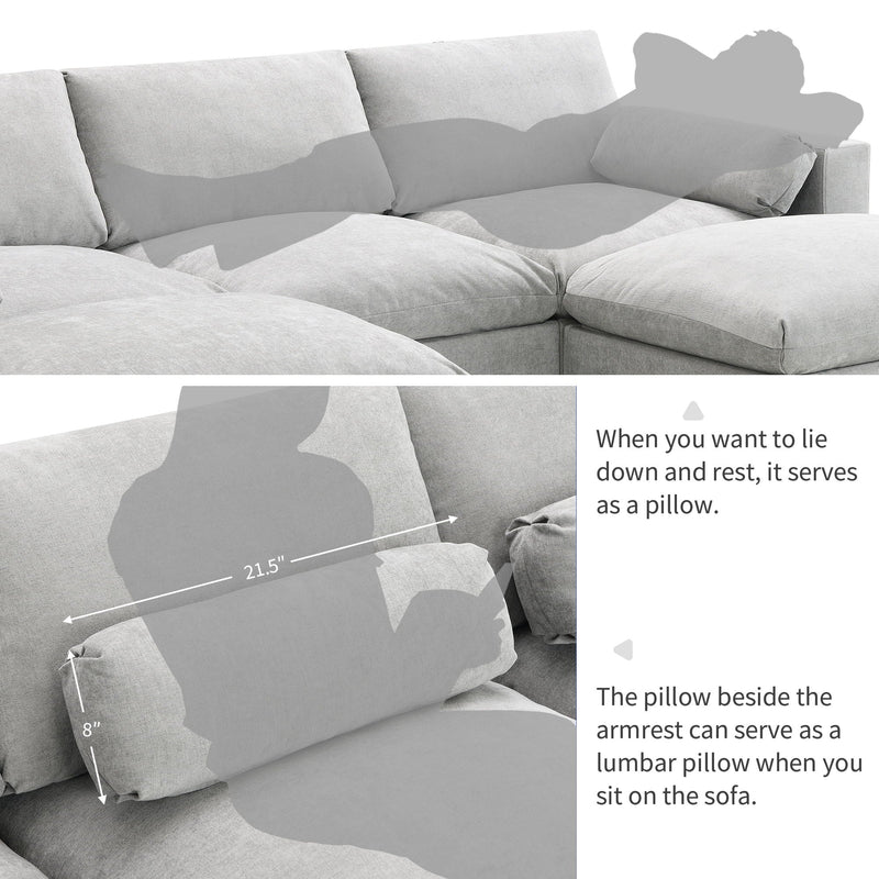 Modular Sectional With Storage Pockets, 5 Seat U Shaped Couch Set With Pillows, Free Combination Modern Cloud Sofa With 2 Movable Ottoman