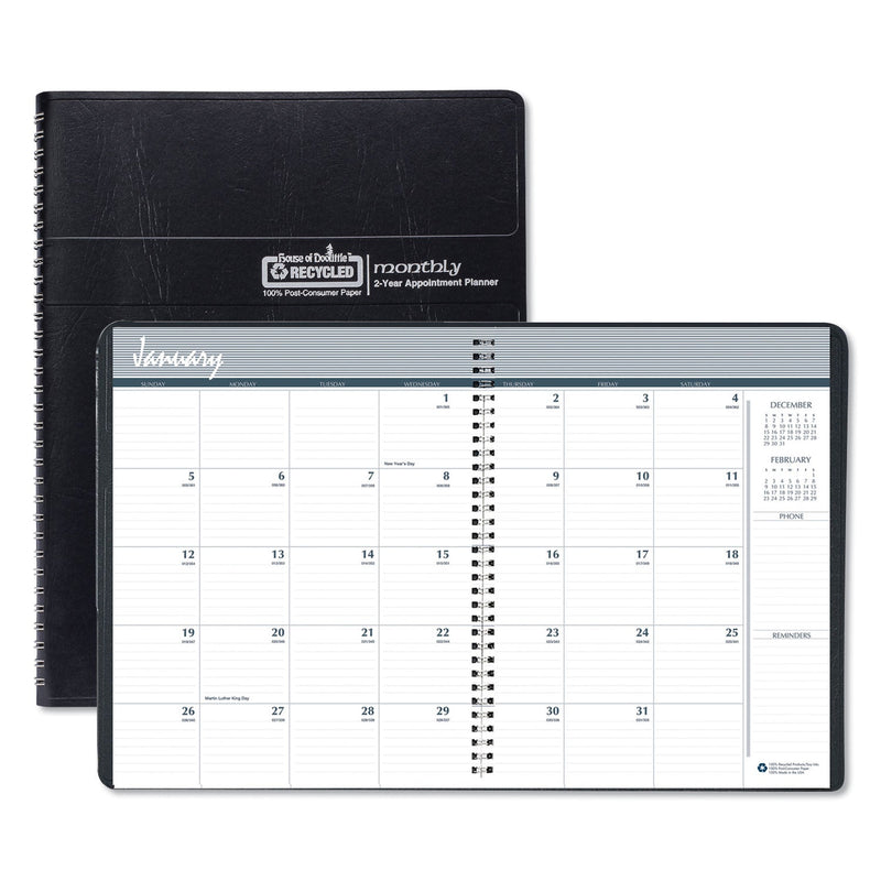 House of Doolittle Recycled Two Year Monthly Planner with Expense Logs, 8.75 x 6.88, Black Cover, 24-Month (Jan to Dec): 2023 to 2024