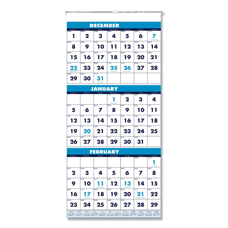 House of Doolittle Recycled Three-Month Format Wall Calendar, Vertical Orientation, 12.25 x 26, White Sheets, 14-Month (Dec-Jan): 2022-2024