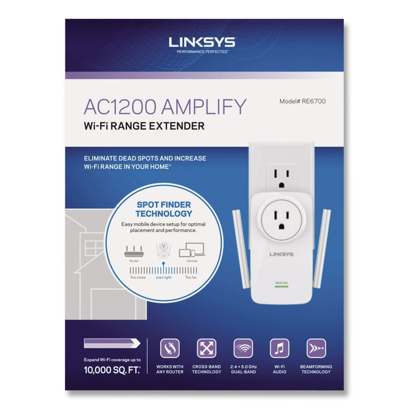 LINKSYS AC1200 AMPLIFY Dual-Band WiFi Extender, 2 Ports, Dual-Band 2.4 GHz/5 GHz